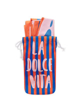 Beach Towel with "La Dolce Vita" Lettering - Blue/Orange