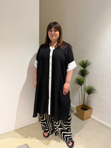 Loose tunic dress made of viscose-linen - Black/White