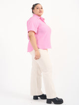 Gestreifte Bluse mit kurzem Arm - Rosa/Weiß