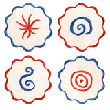 4er-Set Bestickte Untersetzer "Amalfi" - Weiß/Blau/Rot