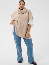 Kuscheliger Rollkragen-Poncho mit Zopfstrick - Camel