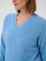 Feinstrickpullover mit V-Ausschnitt - Himmelblau