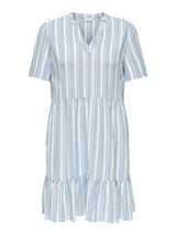 Gestreiftes Tunikakleid aus Leinen-Mix - Weiß/Hellblau
