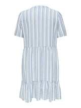 Gestreiftes Tunikakleid aus Leinen-Mix - Weiß/Hellblau