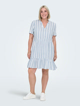 Gestreiftes Tunikakleid aus Leinen-Mix - Weiß/Hellblau
