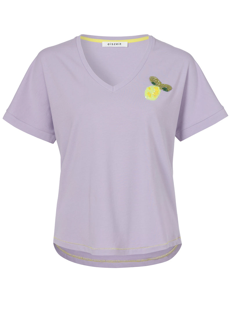 T-Shirt mit Zitronen-Applikation - Flieder