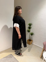 Loose tunic dress made of viscose-linen - Black/White