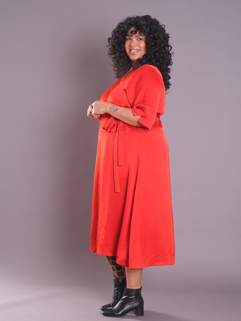 plus size red wrap dress made to measure dresses for women for wedding Plus Size Women's Wrap Collar