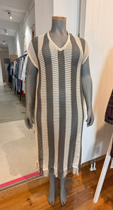 Sommerliches Häkelkleid mit Fransen - Off-White/Khaki