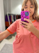 Gestreiftes T-Shirt aus Baumwolle - Rosa/Orange