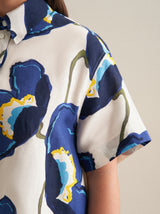 Hemdshirt mit Blumen-Print aus Leinen - Off-White/Blau/Gelb