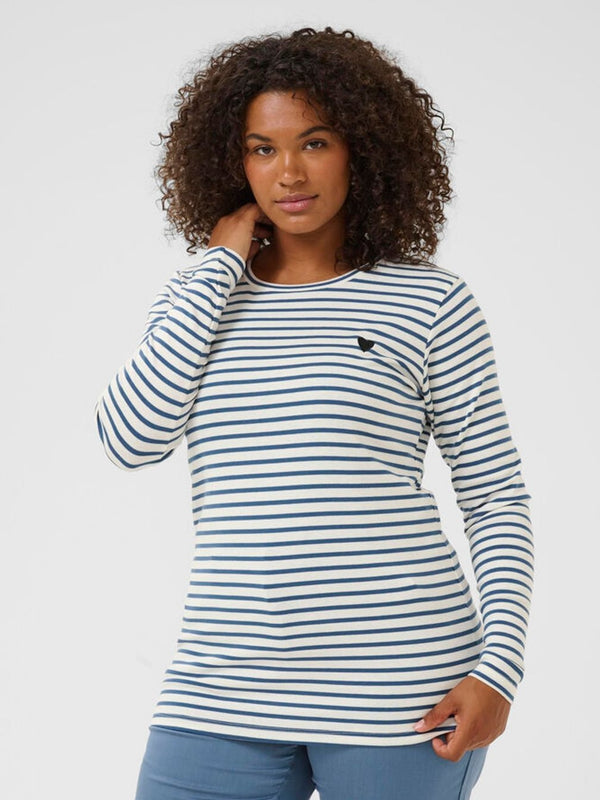 Striped long-sleeve shirt with heart - ice blue/white