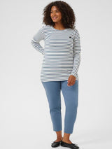 Striped long-sleeve shirt with heart - ice blue/white