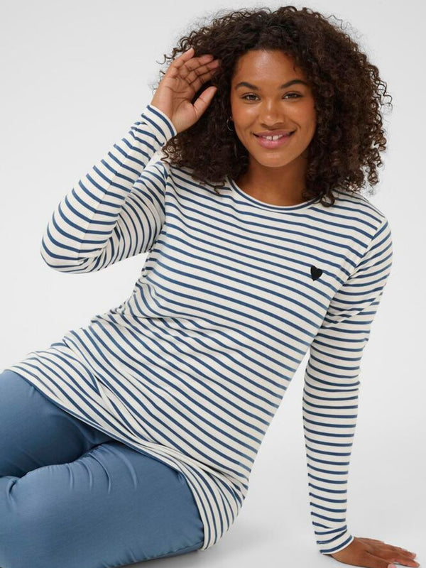 Striped long-sleeve shirt with heart - ice blue/white