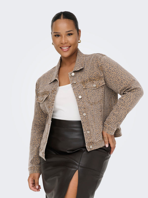 Jeansjacke in Leo-Optik