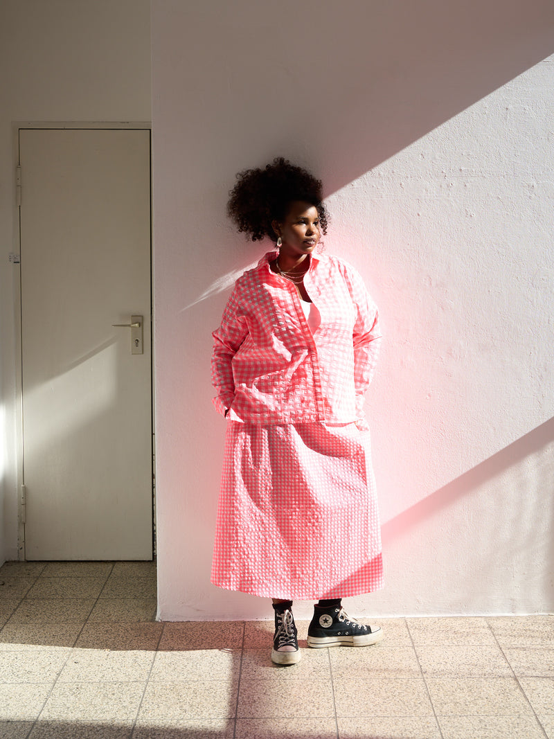 Midi Flow Skirt - Vichy - Neonpink