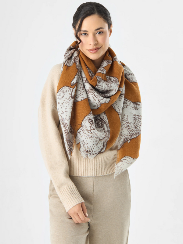 Schal mit Katzen-Print - Kupfer/Off-White
