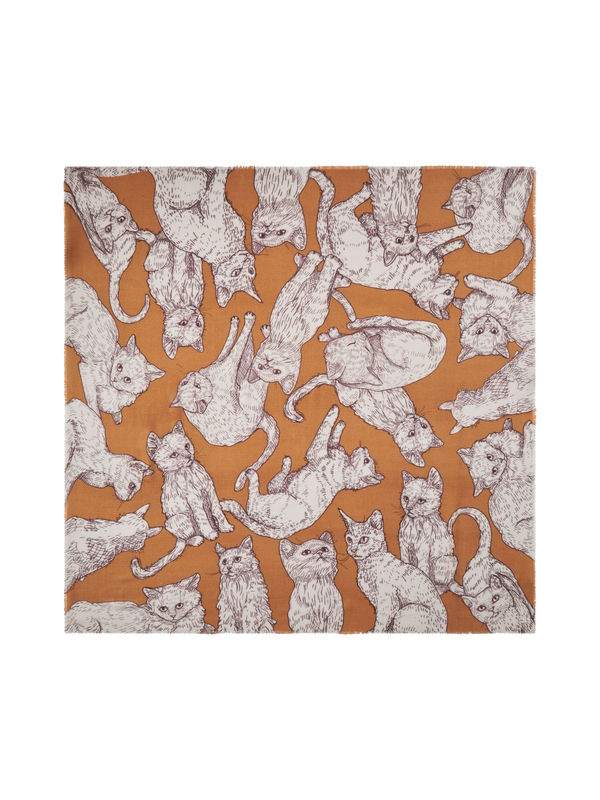 Schal mit Katzen-Print - Kupfer/Off-White