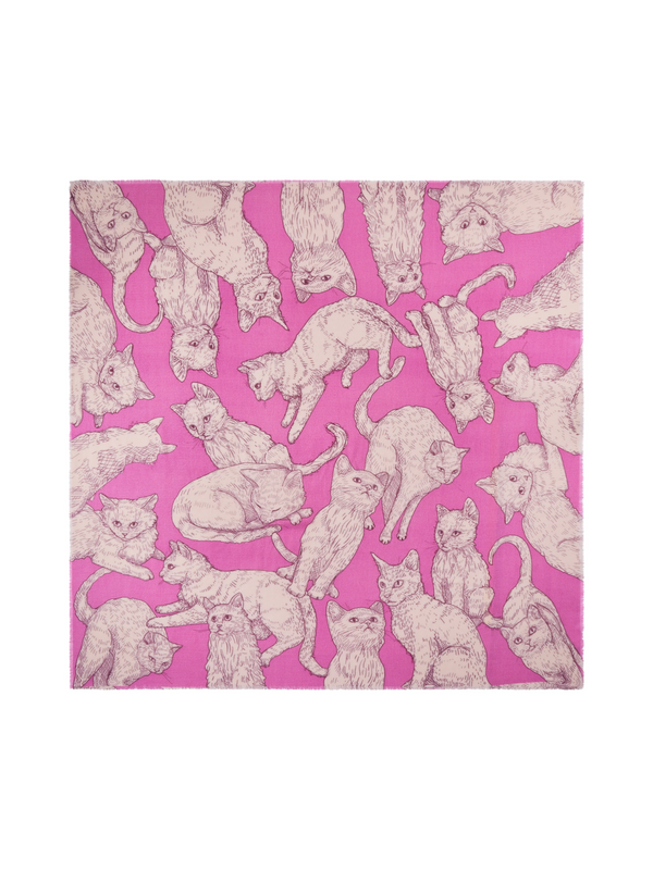 Schal mit Katzen-Print - Pink/Off-White