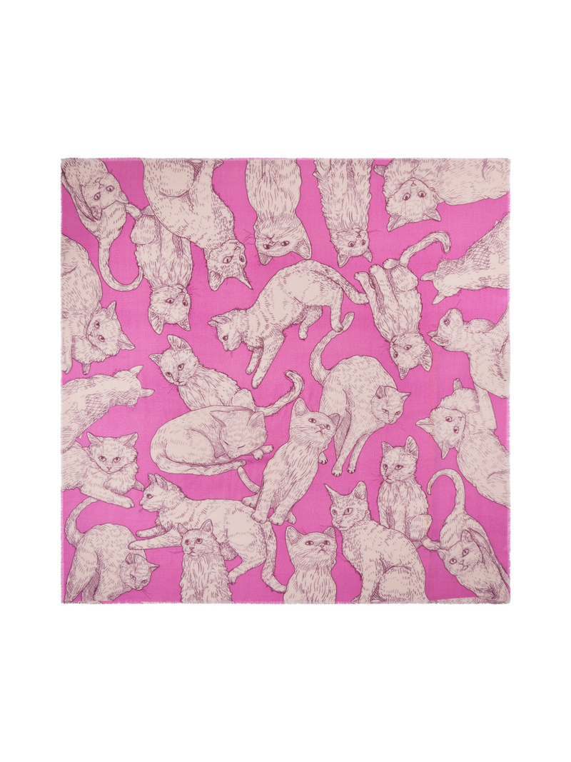 Schal mit Katzen-Print - Pink/Off-White