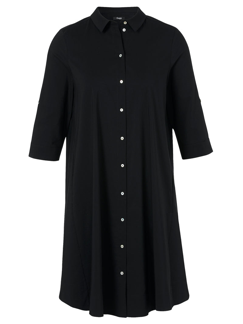 Ausgestelltes Hemdkleid aus Baumwollstretch - Schwarz