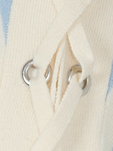 Striped Sweater with Lace-Up Details - Light Blue/Off-White