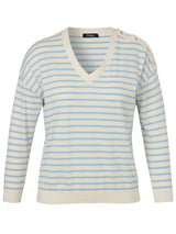 Striped Sweater with Lace-Up Details - Light Blue/Off-White