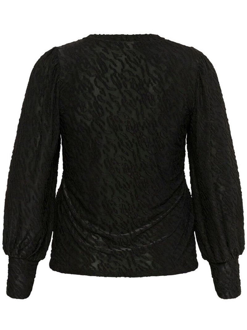 Gemustertes Shirt mit Statement-Ärmeln- Schwarz