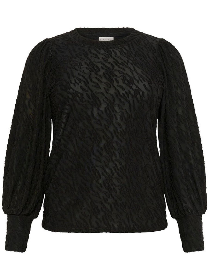Gemustertes Shirt mit Statement-Ärmeln- Schwarz