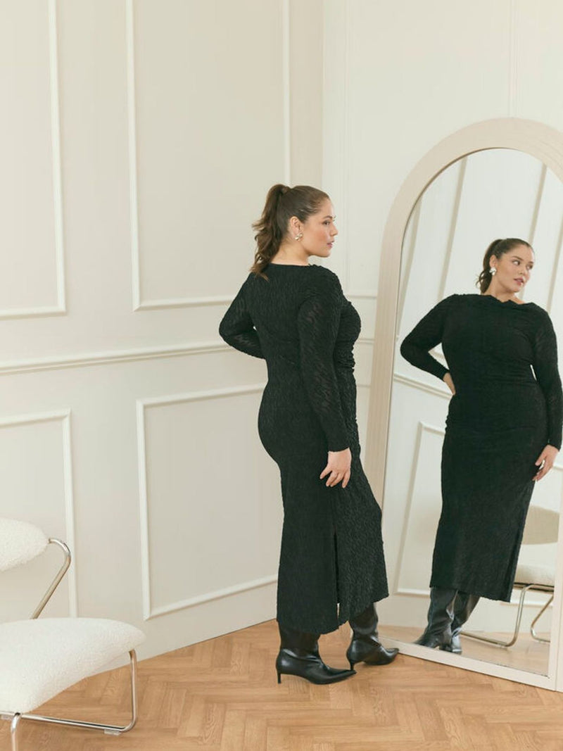 Bodycon-Dress mit Ausbrenner Muster - Schwarz