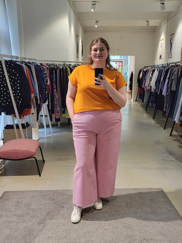 Denim Palazzo Pants - Rose/Stripes