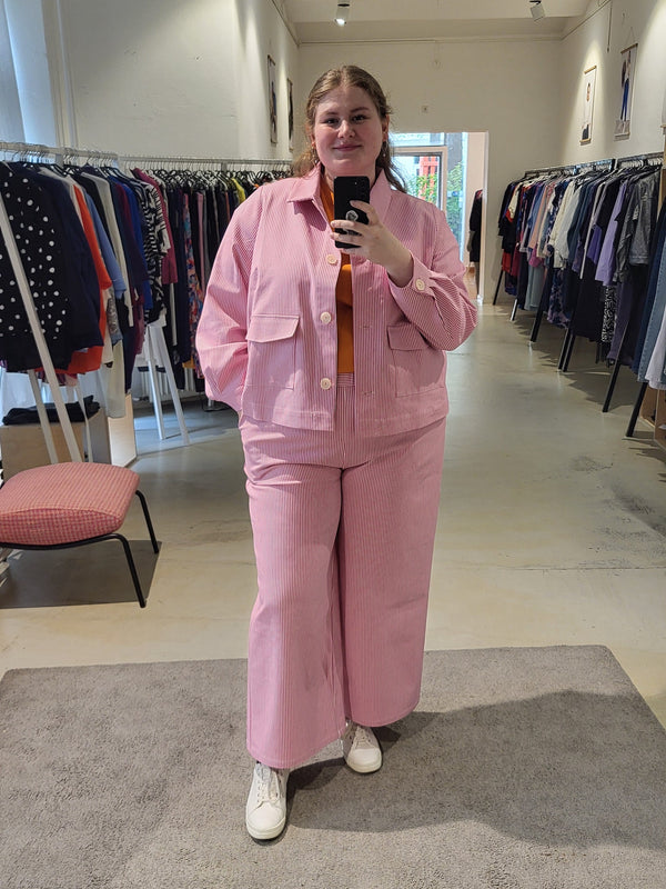Denim Palazzo Pants - Rose/Stripes