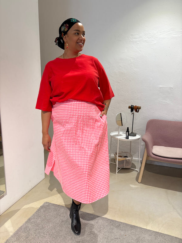 Midi Flow Skirt - Vichy - Neonpink