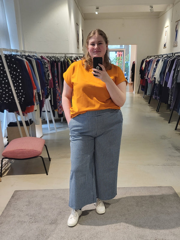 Denim Palazzo Pants - Blau/Grau Stripes