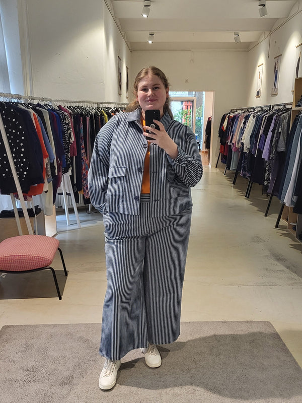 Denim Palazzo Pants - Blau/Grau Stripes