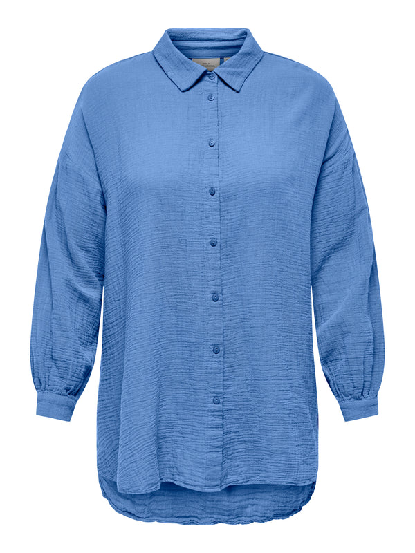 Oversize Longshirt aus Baumwoll-Musselin - Hellblau