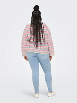 Cotton blend pullover in crochet look - Pink/Blue/Off-White