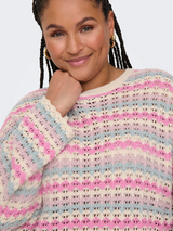 Cotton blend pullover in crochet look - Pink/Blue/Off-White