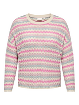 Cotton blend pullover in crochet look - Pink/Blue/Off-White