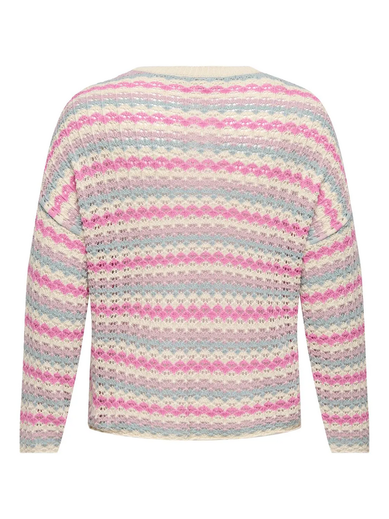 Cotton blend pullover in crochet look - Pink/Blue/Off-White