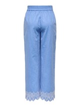 Light Pants with Broderie Detail made of Cotton - Sky Blue/White