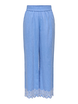 Light Pants with Broderie Detail made of Cotton - Sky Blue/White