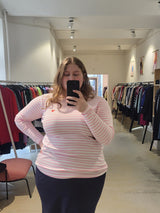 Gestreiftes Langarm Shirt mit Herz - Rosa/Off-White