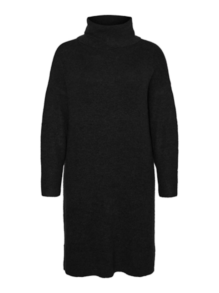 STRICKKLEID MIT ROLLKRAGEN - SCHWARZ