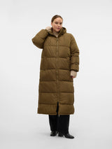 Langer wattierter Winterparka mit abnehmbarer Kapuze - Olivgold